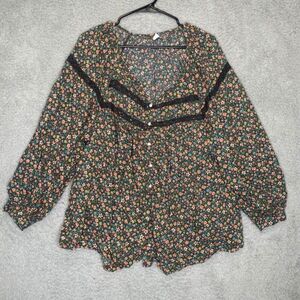 Old Navy womens long sleeve top floral crotchet cottage prarie button up plus 3X